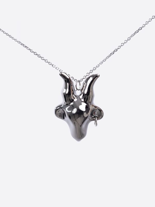 Silver Ceramic Goat Head Pendant