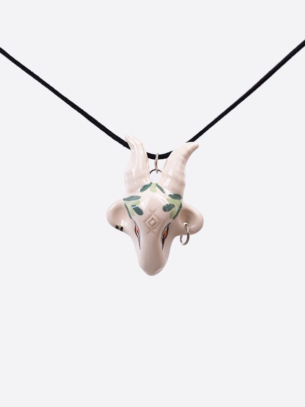 Handmade Ceramic Pendant Goat White