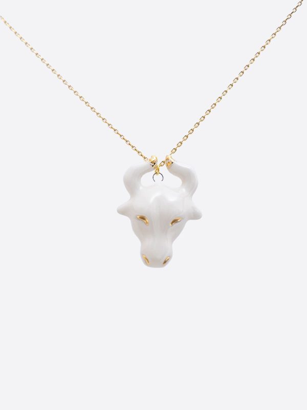 Taurus Ceramic Pendant White with Gold Detailing