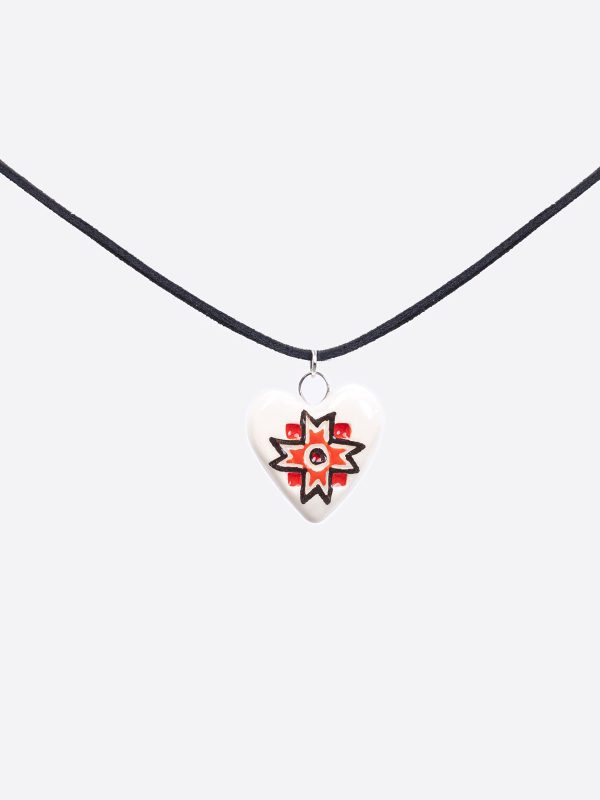 Handmade Ceramic Heart-Star Pendant Black-Red