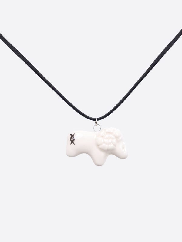 Handmade Ceramic Ram Pendant White