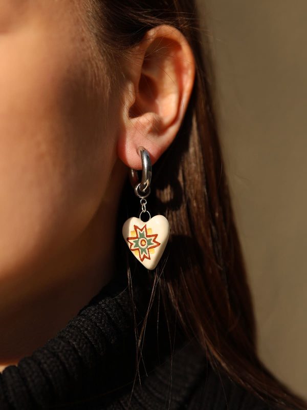 Ceramic Heart-Star Mono Earring Green-Yellow