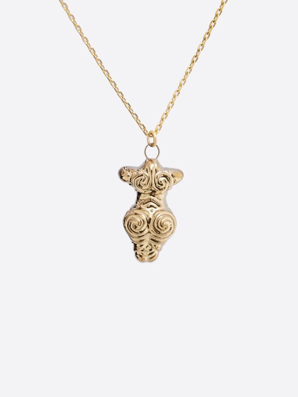 Handmade Trypillian Woman Ceramic Pendant with Gold Coating