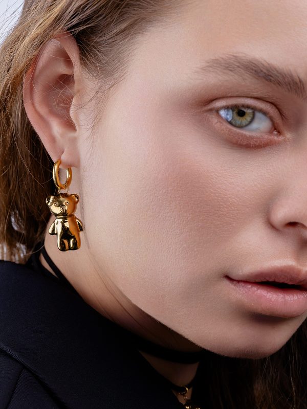 Ceramic Mono Earring Bear Gold-Coated