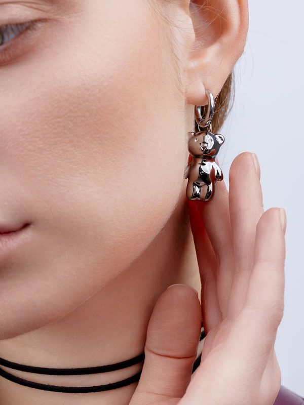Ceramic Mono Earring Bear Silver-Coated